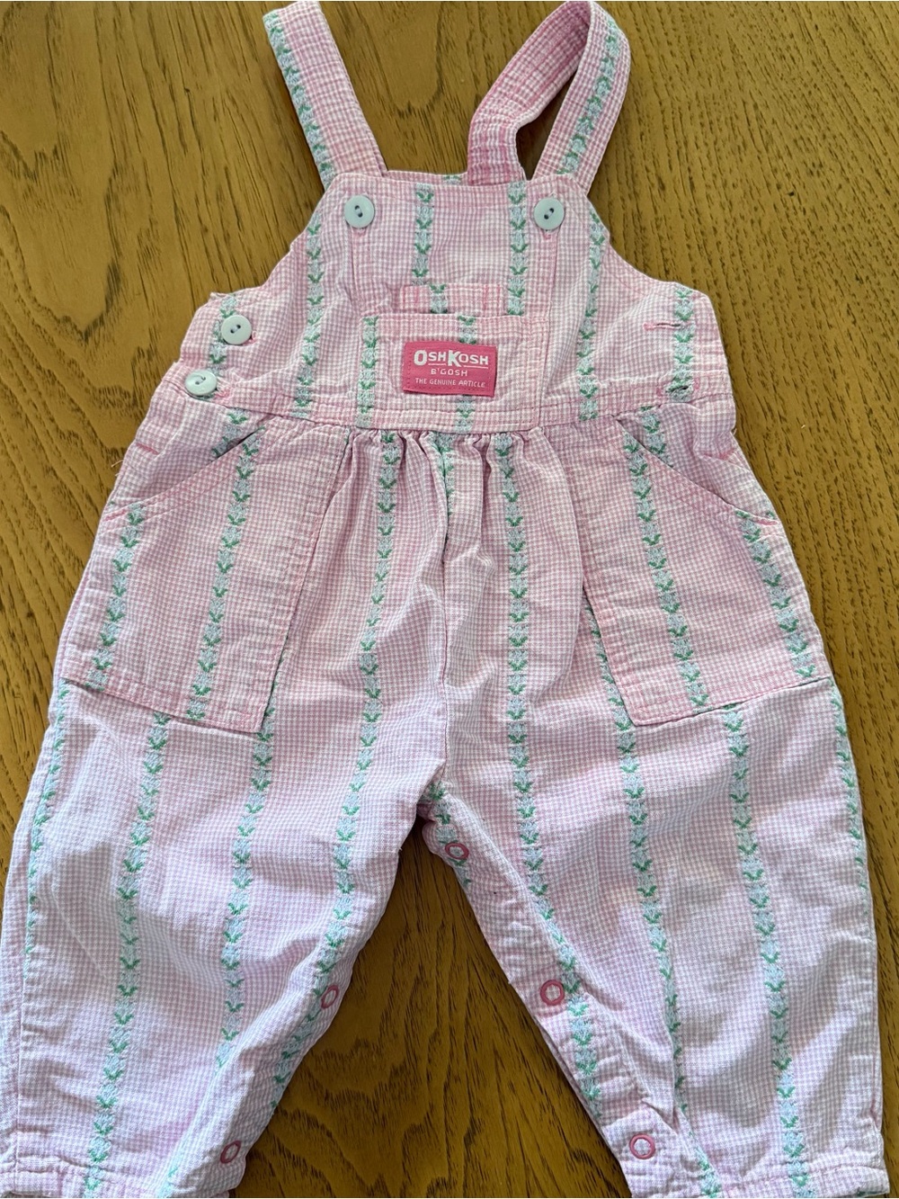 VTG OshKosh B’gosh Pink Gingham Floral Carousel Horse Overalls 12M